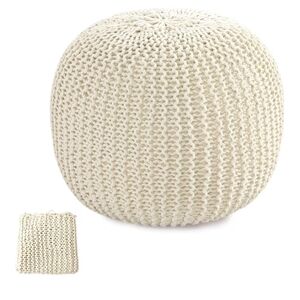 Cream Knit Pouf Ottoman Cover